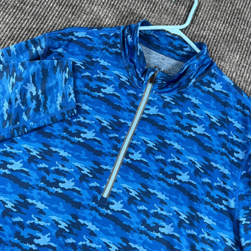 1764 Pullover Shirt Mens XL Blue Camo Long Sleeve Outdoor Athletic 1/4 Zip